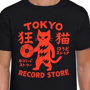 Tokyo Record Store Cat Graphic T-Shirt | Japanese Style Streetwear Tee